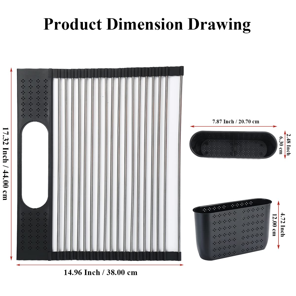 Berglander Dish Drying Rack Over The Sink  L17.5 by W 15'' Rollable Stainless Steel Dish Rack with Removable Storage Basket  Perfect for Kitchen Sink