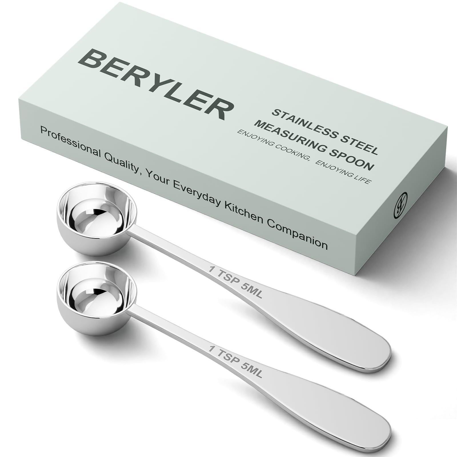 BERYLER 2PCS 1tsp(1/3tbsp, 5 ml) Single Measuring Spoon, Stainless Steel Individual Teaspoon, Metal Measure Scoop with Gift Box