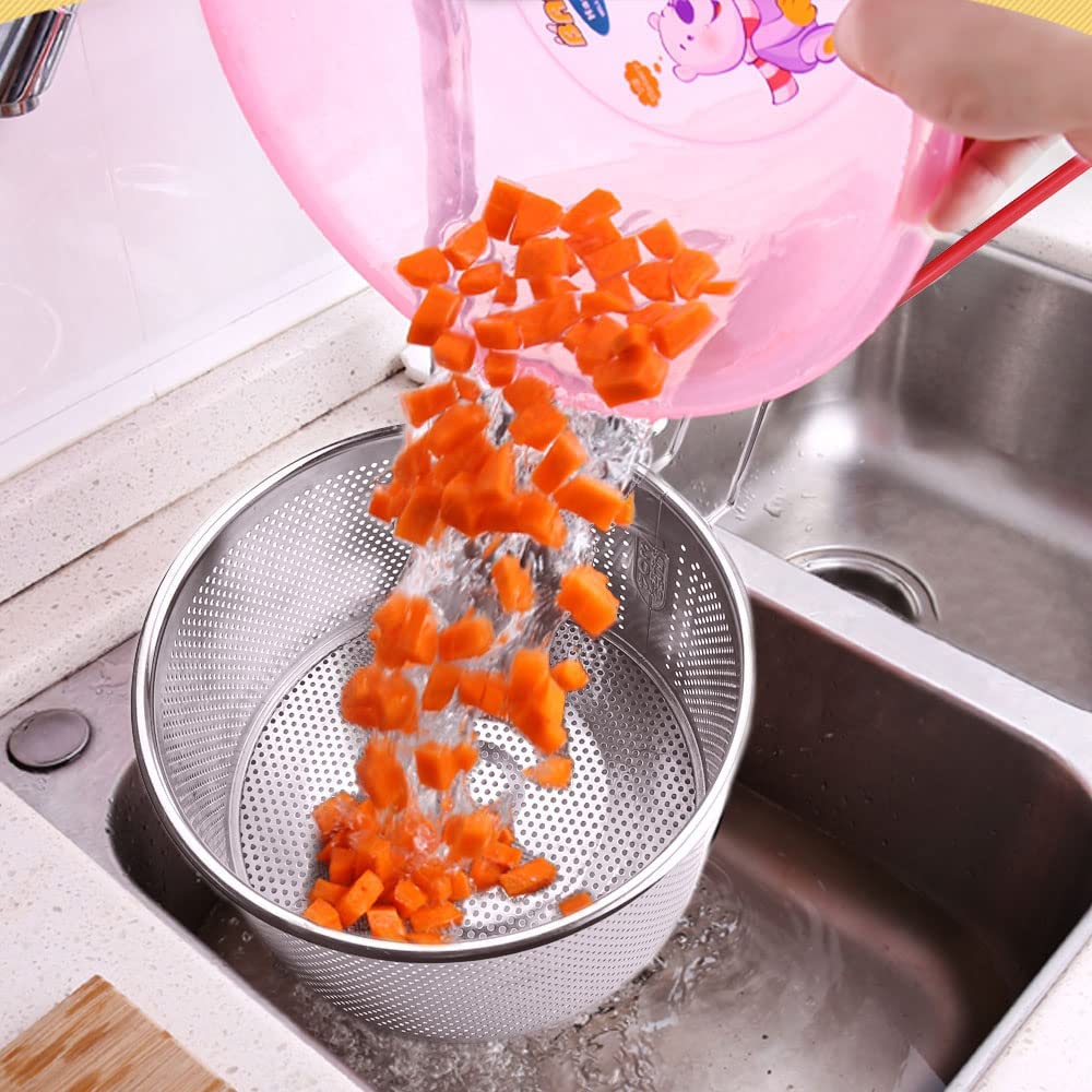Tenta Kitchen 18/8(304) Stainless Steel Large Fine Mesh Strainer Micro-Perforated Flat Buttom Colander Stainless Steel Punched -