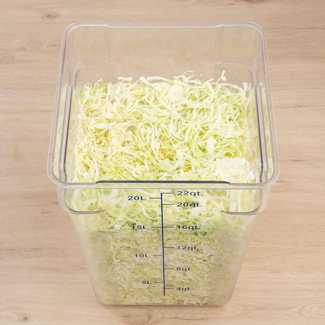Restaurantware Met Lux 22 Quart Brine Bucket, 1 Square Marinating Container - With Volume Markers, Built-In Handles, Clear & Blu