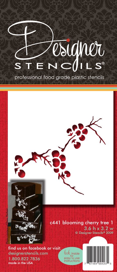 Designer Stencils Blooming Cherry Tree Tier 1 Cake Stencil, Beige/Semi-Transparent