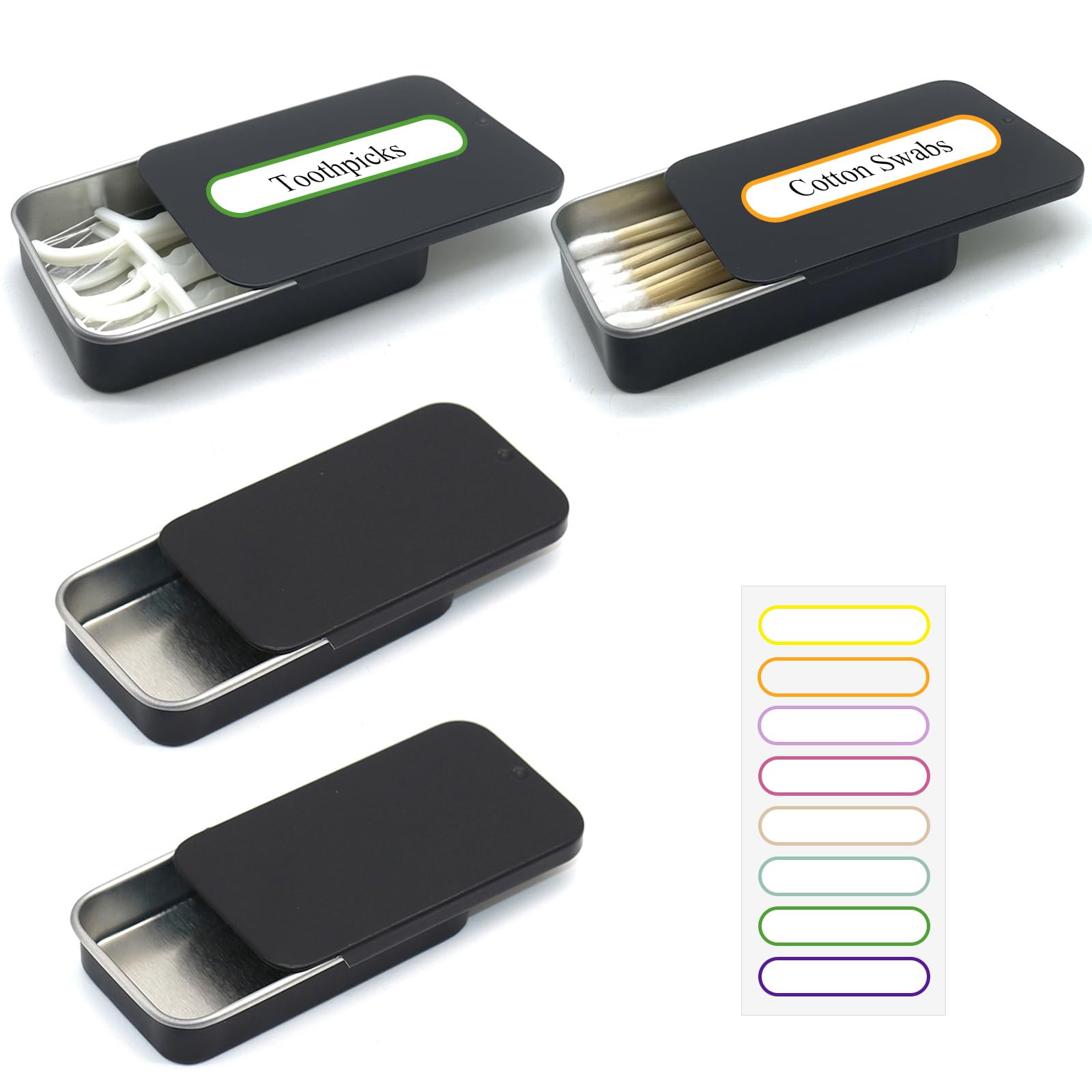 Swirlcolor Cotton Swab Holder For Travel, 4 Pcs Portable Small Cotton Bud Holder Empty Metal Box Containers With Slide Top For C