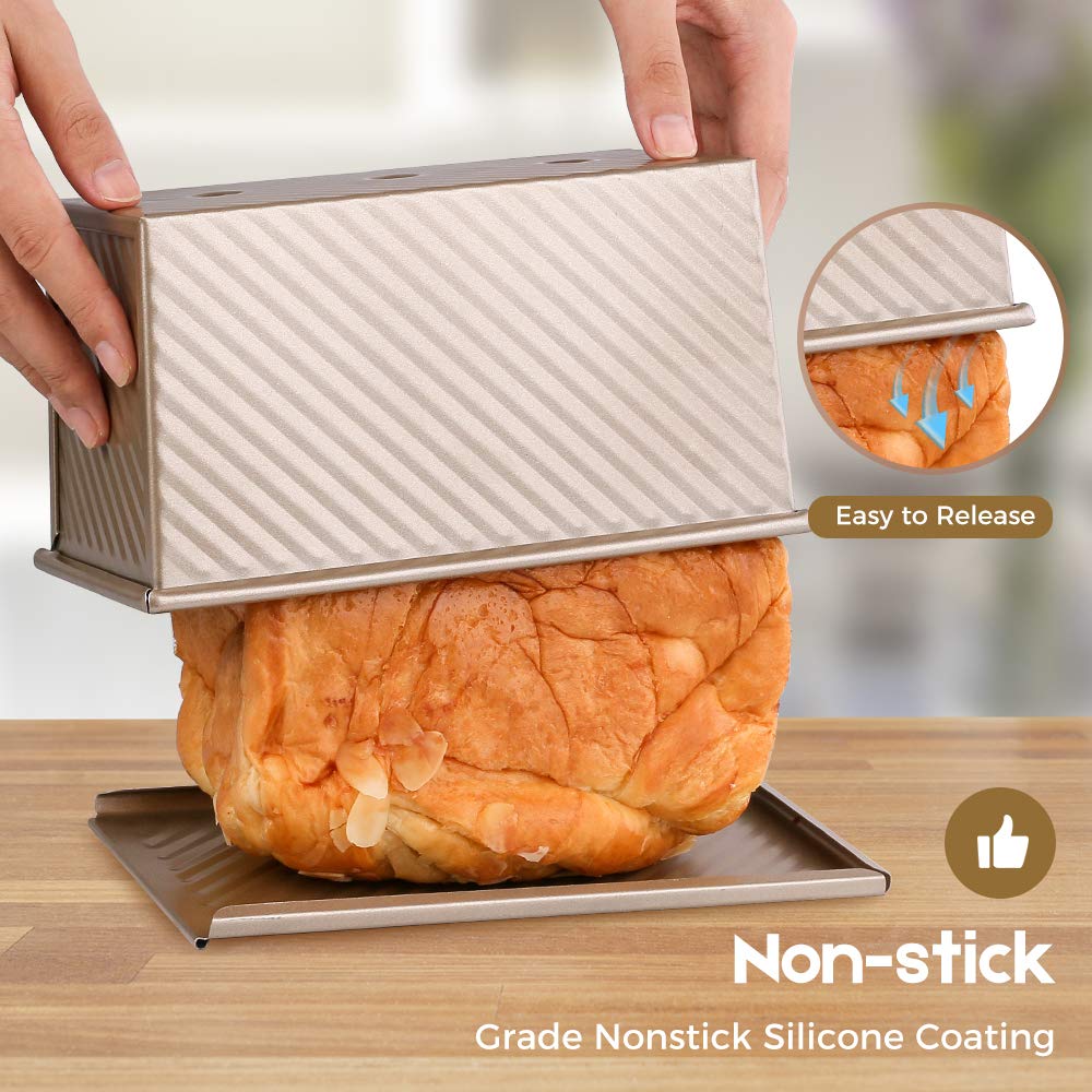 Amagabeli Nonstick Bakeware Loaf Pan With Cover 8.4   X4.5   X4.1    Carbon Steel Bread Toast Mold For Baking Flat Toast Box For