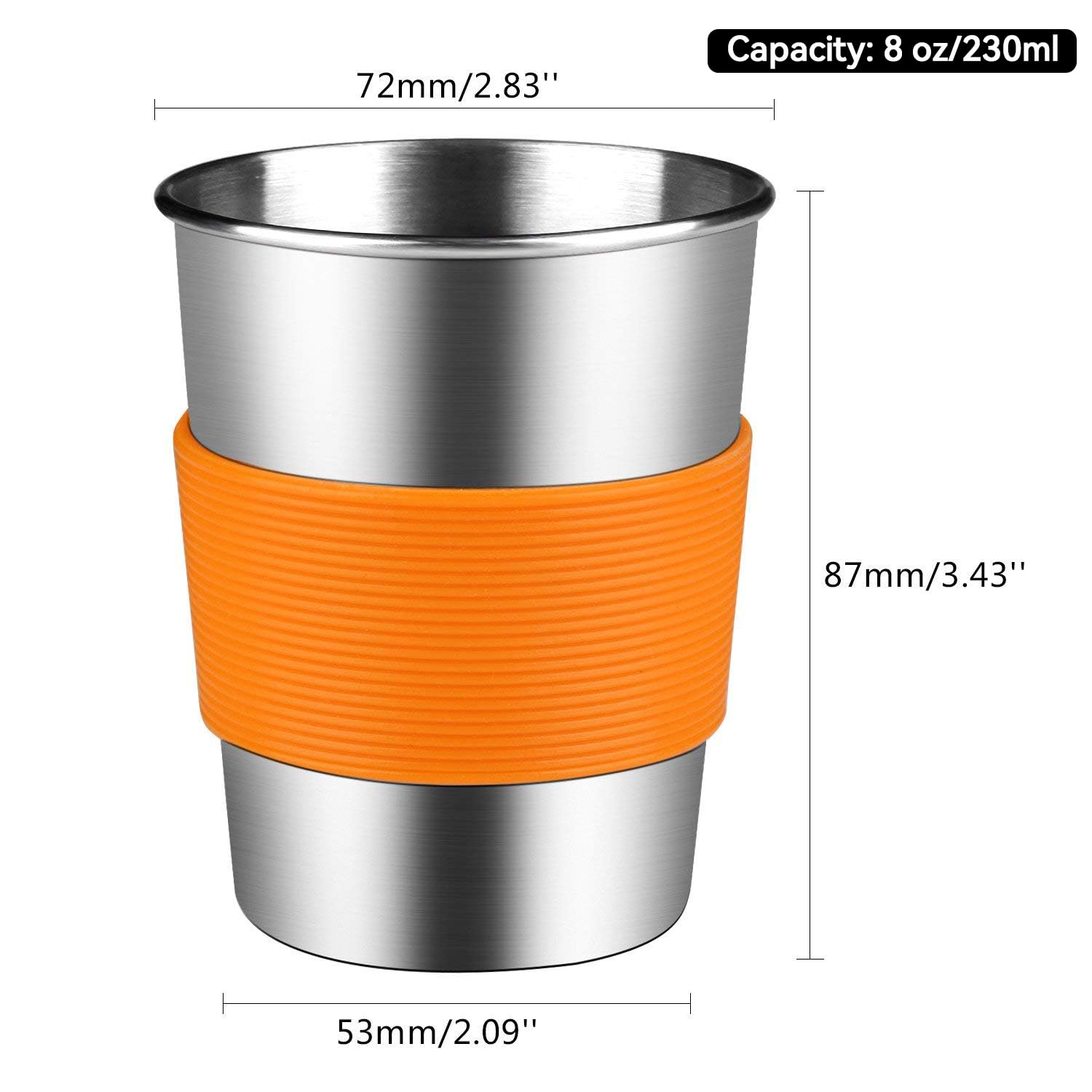 Kereda Kids Stainless Steel Cups With Silicone Lids & Sleeves, 5 Pack 8 Oz. Drinking Tumblers Eco-Friendly Bpa-Free For Children