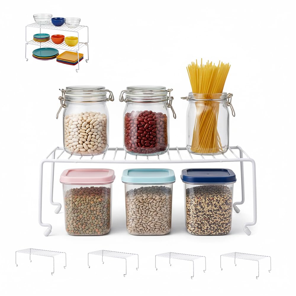 Ziroland 4 Pack Large MultiLevel Kitchen Organizer Rack, Kitchen Shelves For Spice Organization For Cabinet, Pantry Organizers