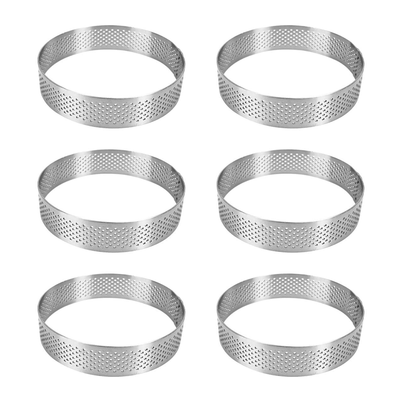 Uyauld Stainless Steel Tart Ring, 9Cm Heat-Resistant Perforated Cake Mousse Ring, French Pastry Baking Mold Round Shape (6 Round