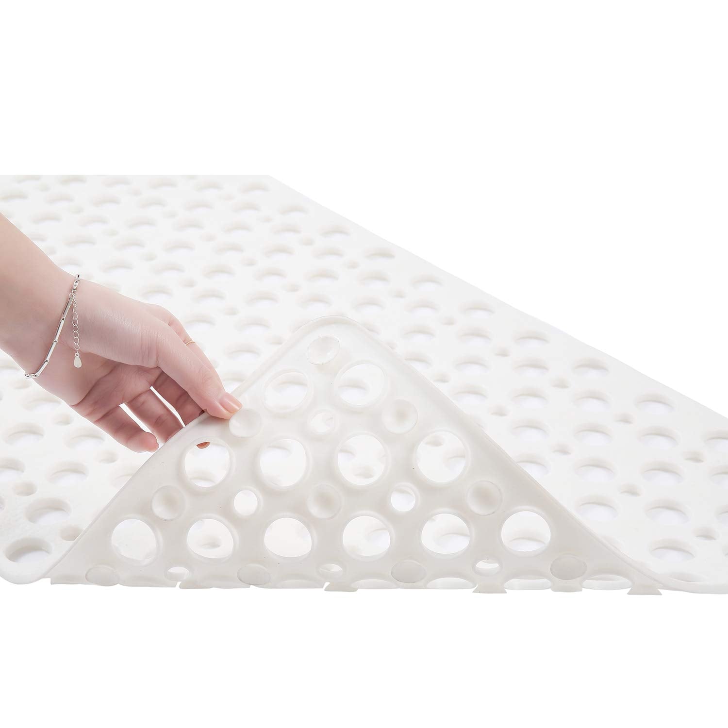Mantto Nonslip Bath Tub Shower Mat with Suction Cups  Extra Soft TPE Bath Mat for Kids  Bathtub Bathroom Mats  Machine Washable  Smooth/Non-Textured Tubs Only  30L x 17W Inch(White)