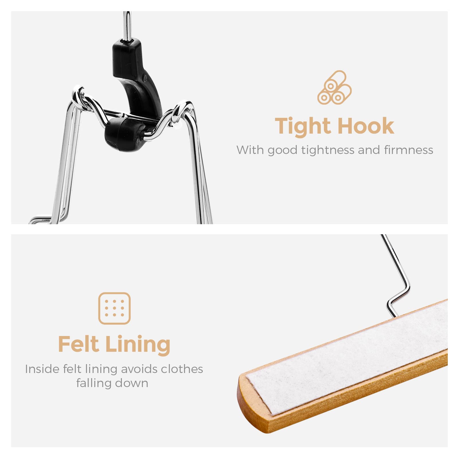 House Day Wooden Pants Hangers 20 Pack Non Slip Skirt Hangers, Smooth Finish Solid Wood Jeans/Slack Hanger With 360 Swivel Hook