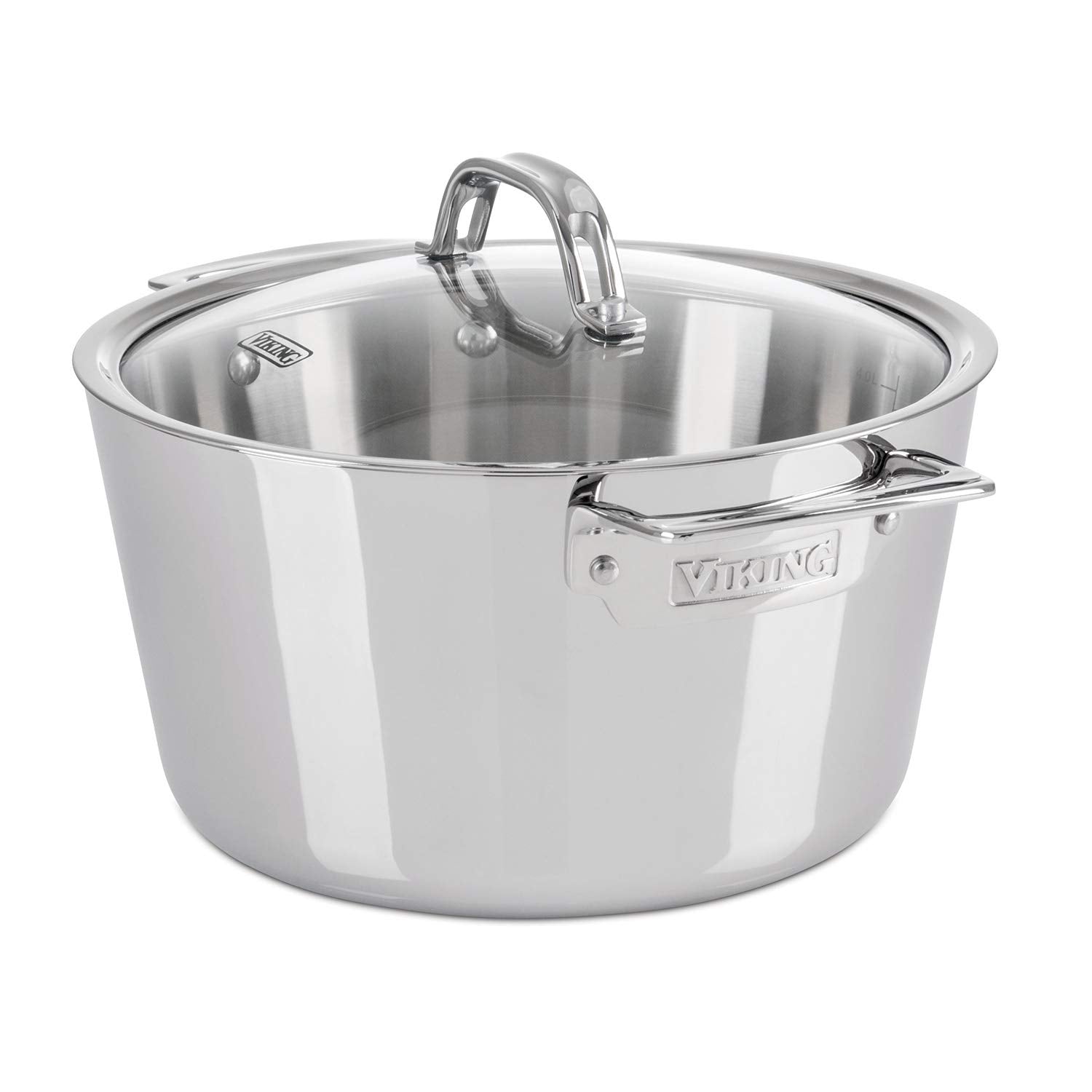 Viking Culinary Contemporary 3-Ply Stainless Steel Dutch Oven, 5.2 Quart, Includes Glass Lid, Dishwasher, Oven Safe, Works on Al