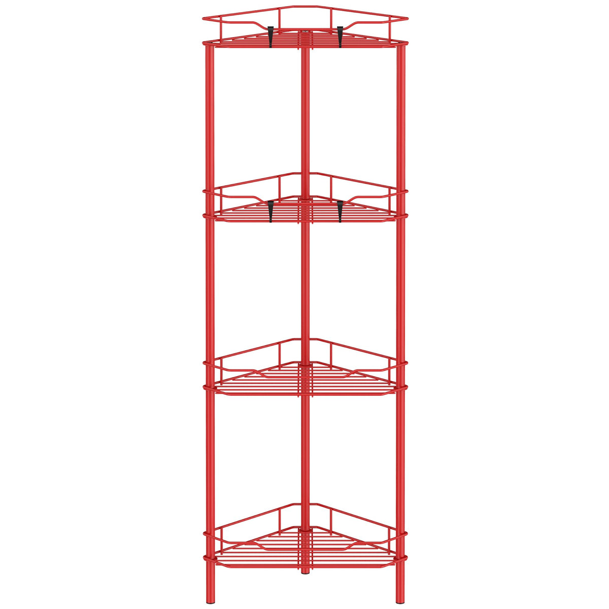 Huggiegems 4 Tier Floor Standing Corner Shower Caddy Organizer Shelf With Hooks, Bathroom Shelves Stand Rack, Red