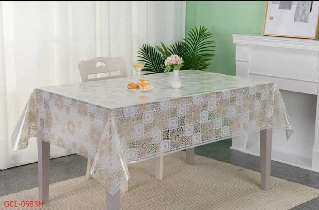 Delhi PVC Corp Transparent Silver Flower Center Table Cover for 4 Seater (36 x 54 inches)