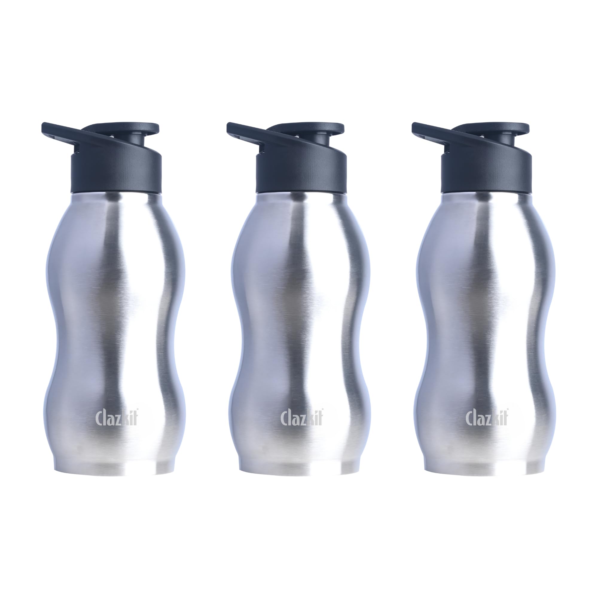 Clazkit Platina 750Ml Sporty Stainless Steel Water Bottle Set Of 3 |Isi Certified |Leakproof, Rust-Free, Bpa-Free, Durable For C