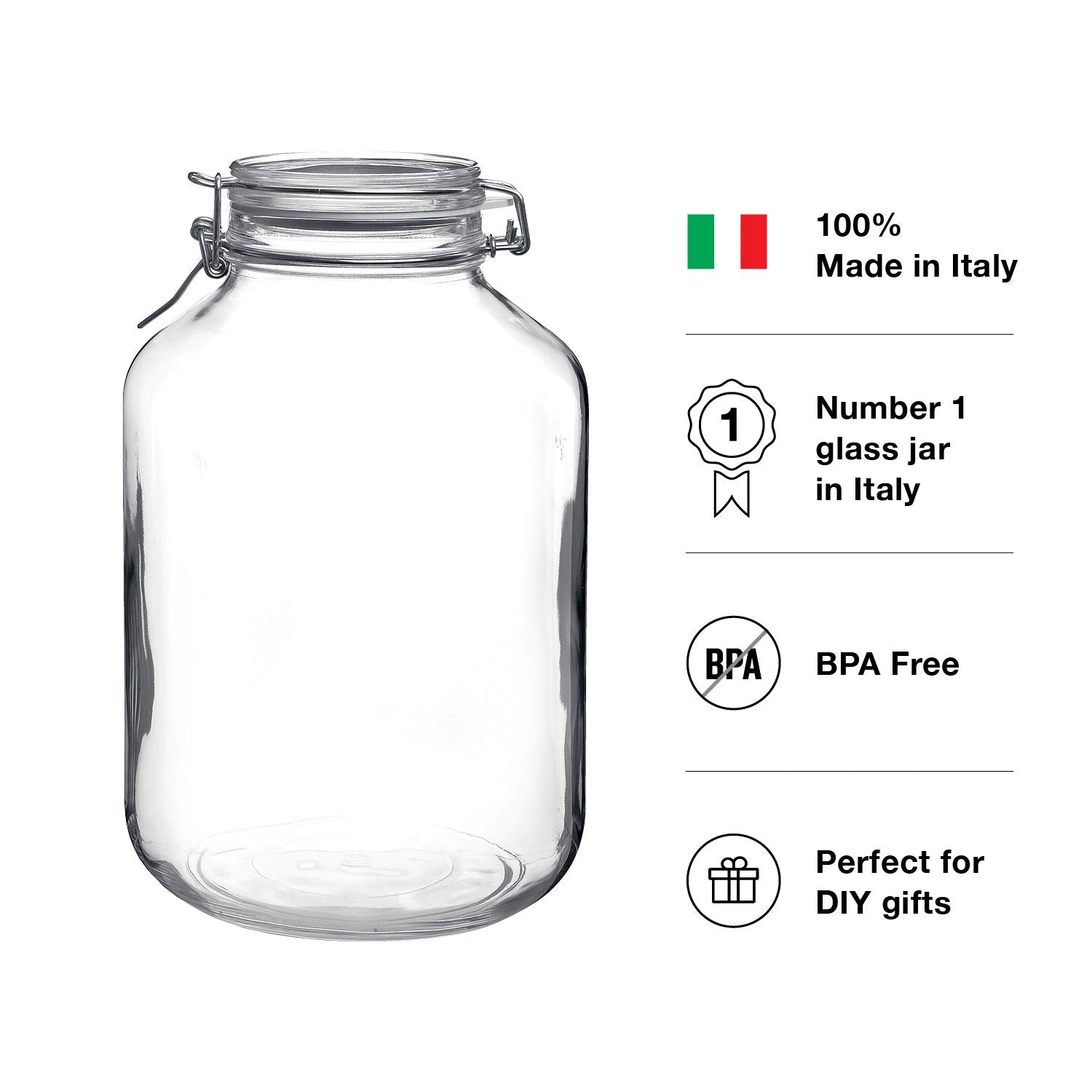Bormioli Rocco Fba_450492799 Fido Clear Jar, 169 Oz, 5 L