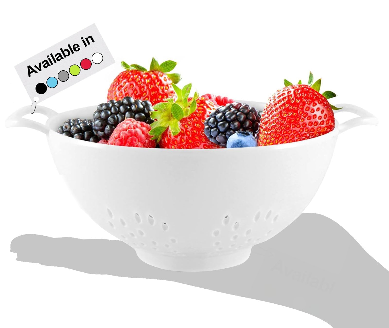 Meadow Lane 6-inch Small Colander, BPA-Free Plastic, Smooth White, Dishwasher Safe, 3-Cup Capacity, Double Handles
