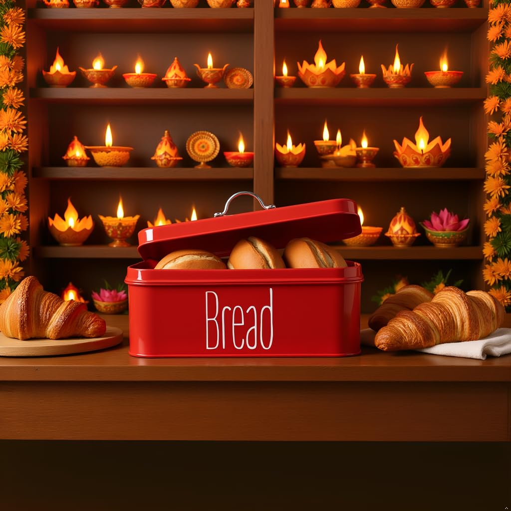 Hiftocraft Bread Box For Kitchen - 4100Ml Metal Bread Storage Container With Handle Lid | Food Grade Bread Dispenser & Organizer