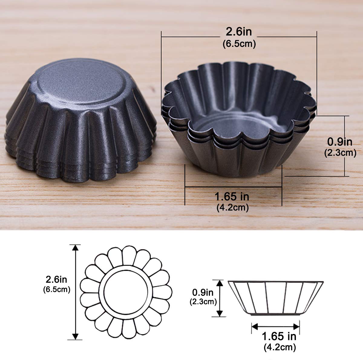 Amytalk 12 Packs Egg Tart Mold, Size 2.6 X 0.9Inch, Cupcake Cake Muffin Mold Tin Pan Baking Tool, Carbon Steel