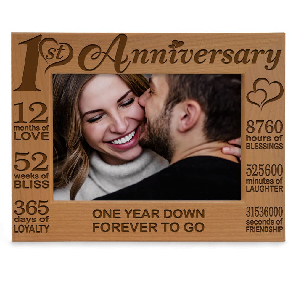 KATE POSH - Our 1st Anniversary Picture Frame - 12 Months Engraved Natural Wood Photo Frame - First (1st), Paper, 1 Year as Husb