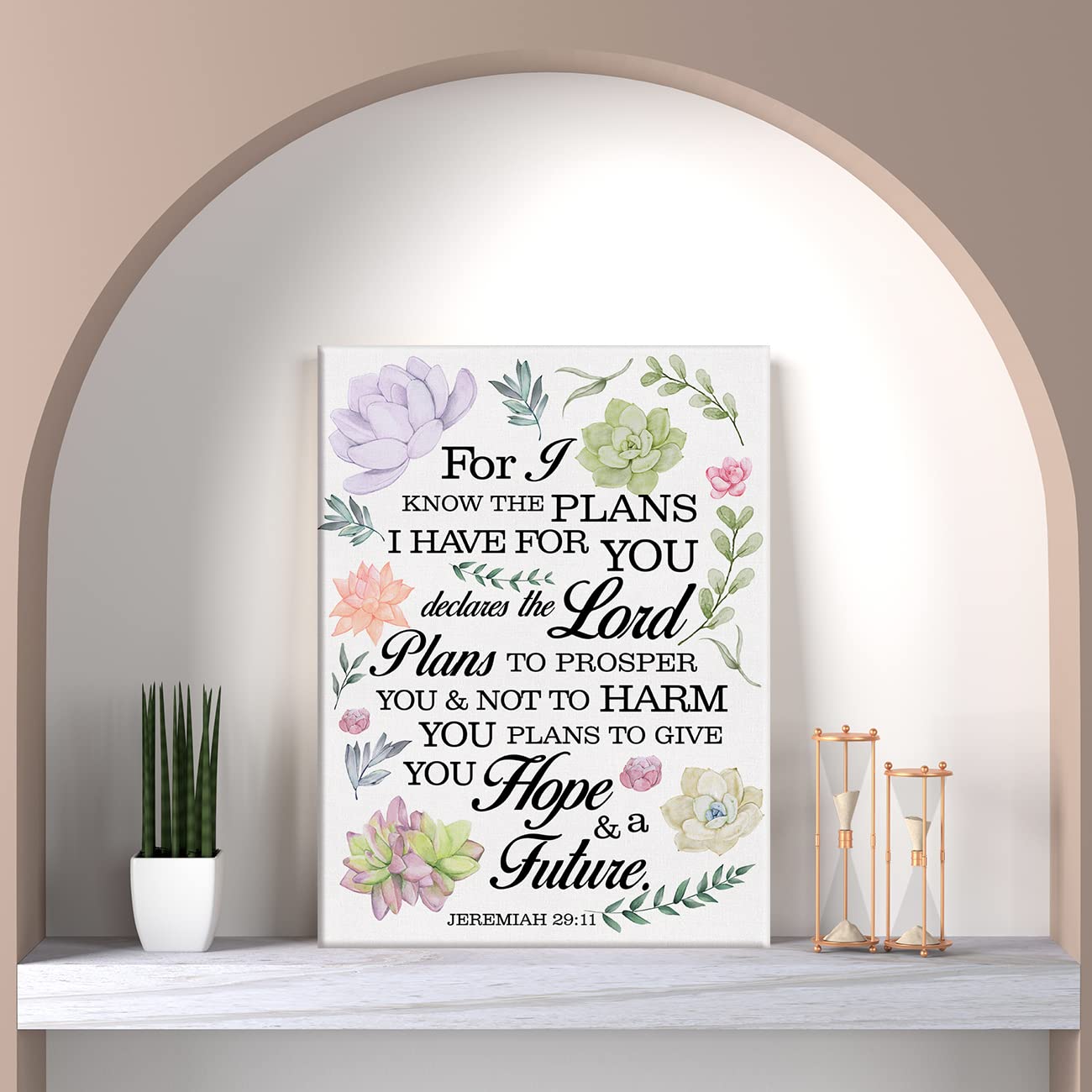 Floral Nursery Bible Verse Print Canvas Wall Art Home Decor Jeremiah 29:11 Scripture Painting 12X15 Canvas Poster Framed Ready T