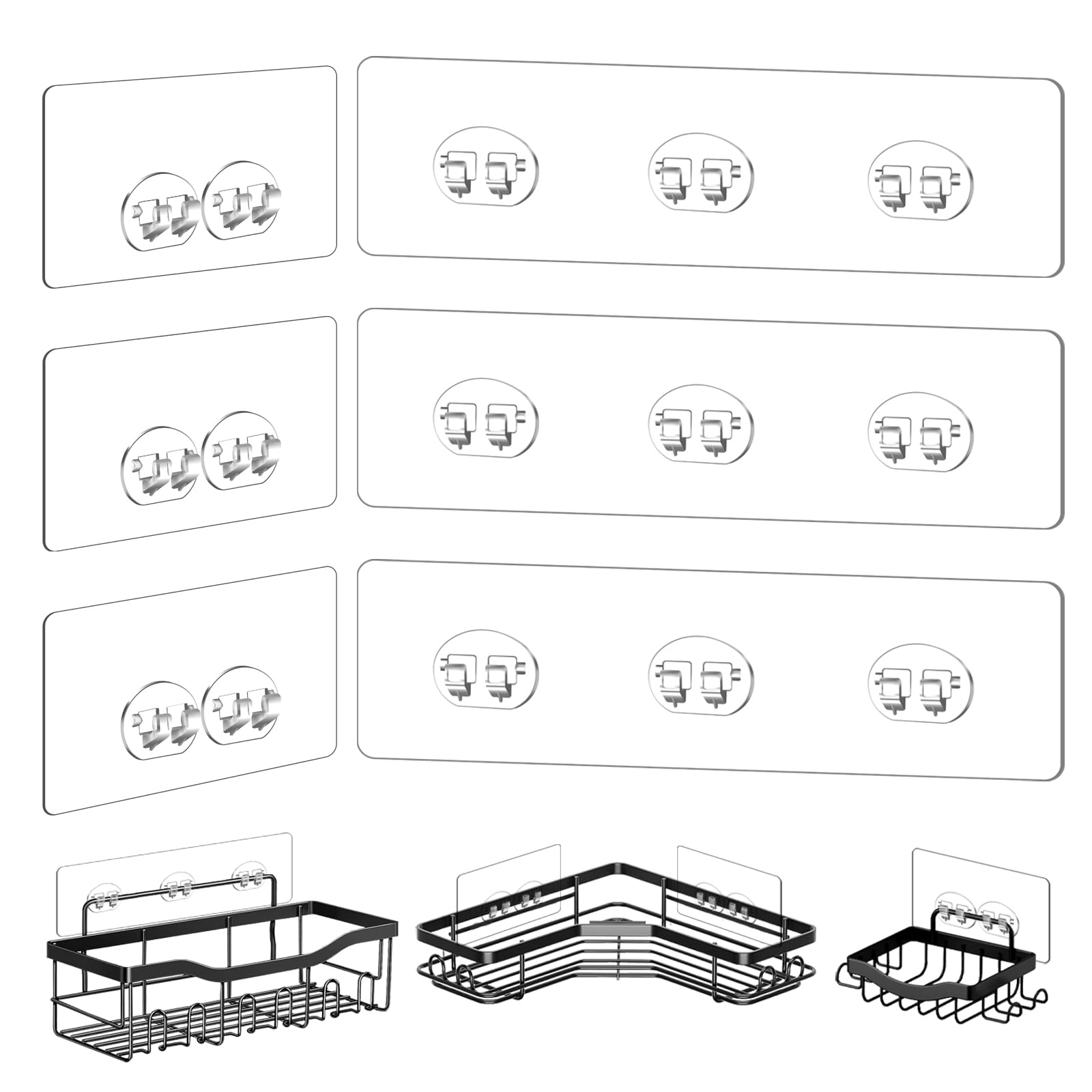 Fgsaeor Shower Caddy Adhesive Replacement Stickers - 6 Pack No Drilling Shower Caddy Adhesive Strips, Strong Adhesive Hooks For
