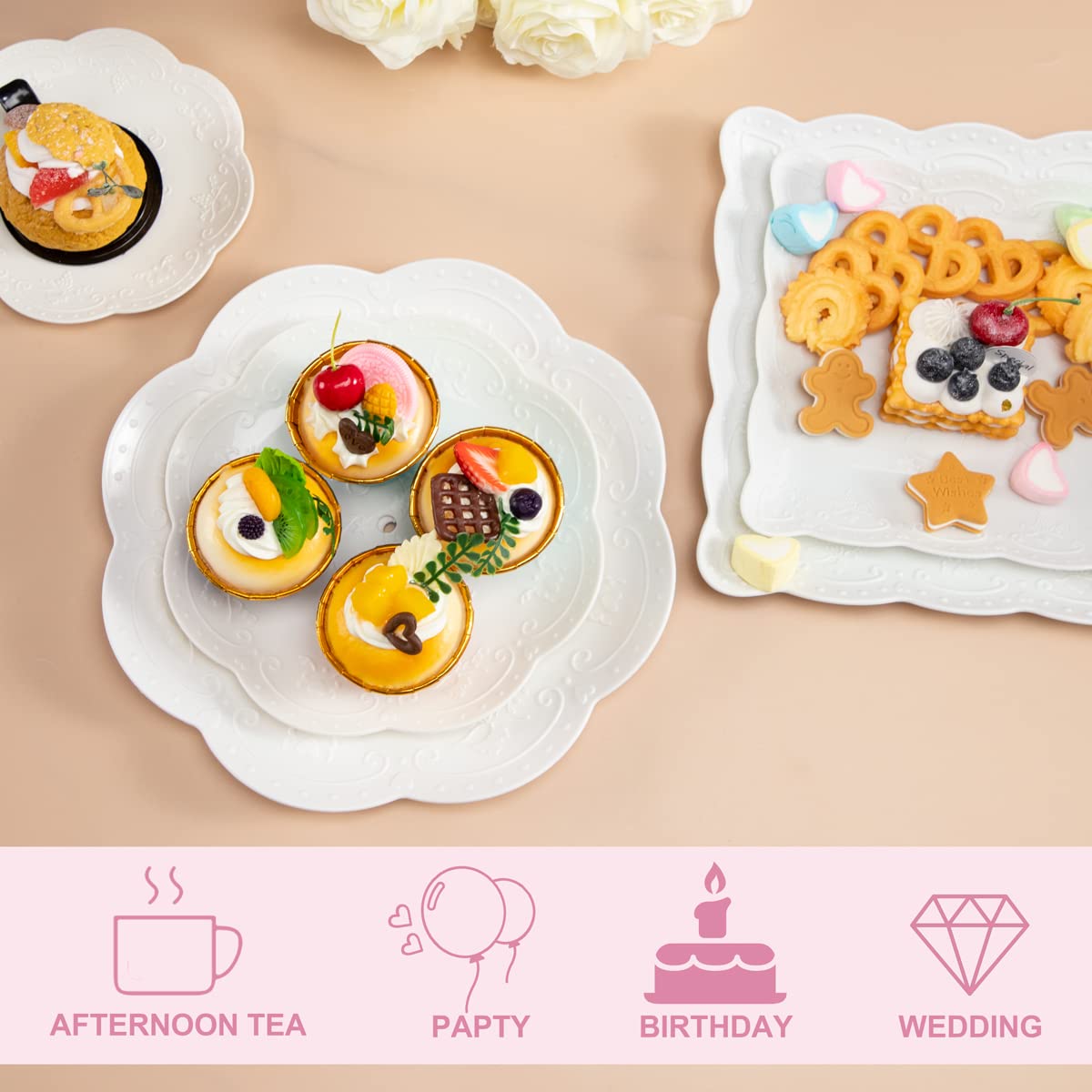 Supernal 3 Tier Cupcake Stands, 6Pcs Plastic Trays, 4Pack Cupcake Dessert Stand, Party Trays Set, Cake Platters Includes 6 Pcs P
