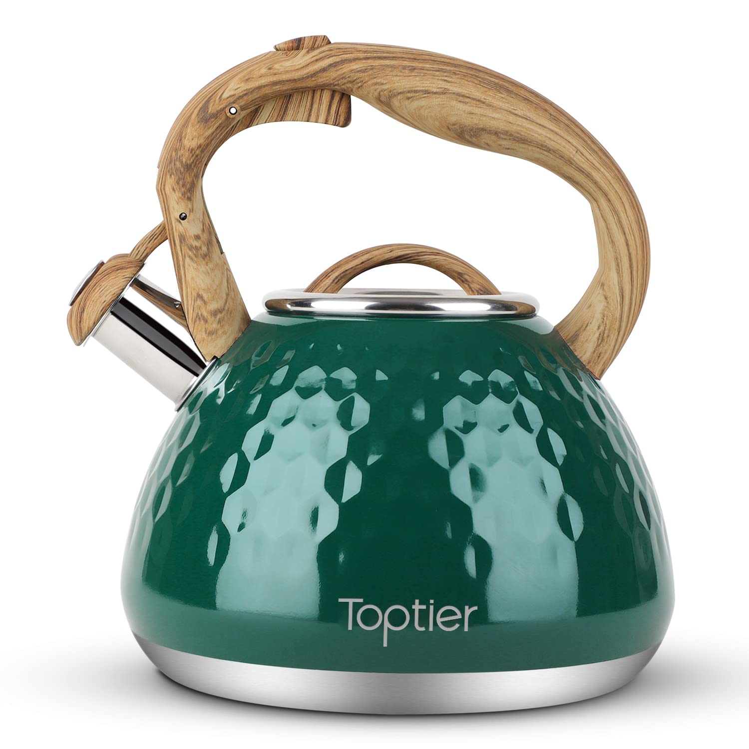 Tea Kettle, Toptier Teapot Whistling Kettle with Wood Pattern Handle Loud Whistle, Food Grade Stainless Steel Tea Pot for Stovet