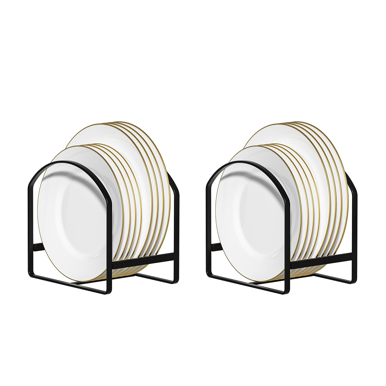 Linfidite 2 Pack Plate Holder Organizer Large Dish Storage Rack Upright Cabinet Dish Drying Racks Metal Dish Racks Stand For Cup