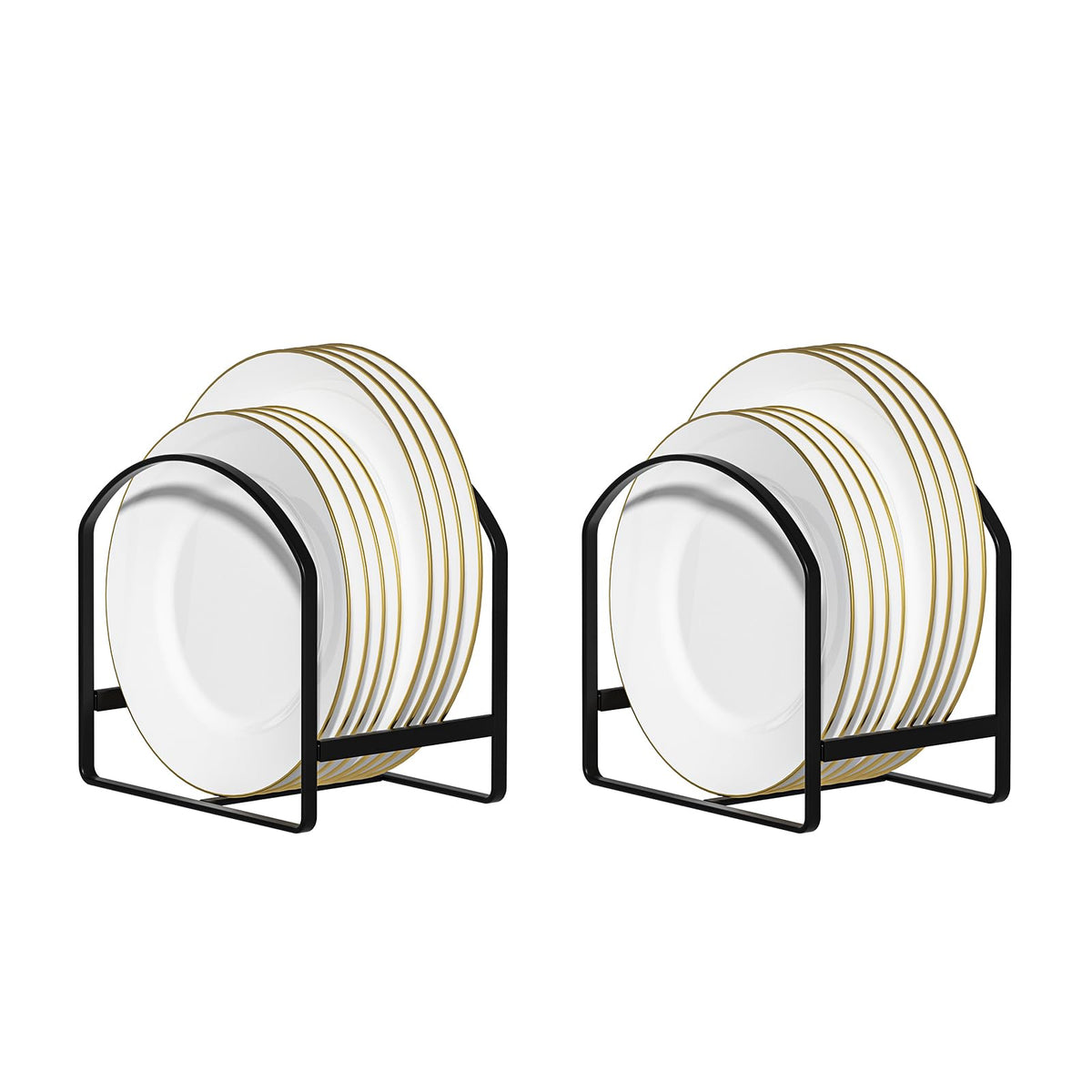 Linfidite 2 Pack Plate Holder Organizer Large Dish Storage Rack Upright Cabinet Dish Drying Racks Metal Dish Racks Stand For Cup