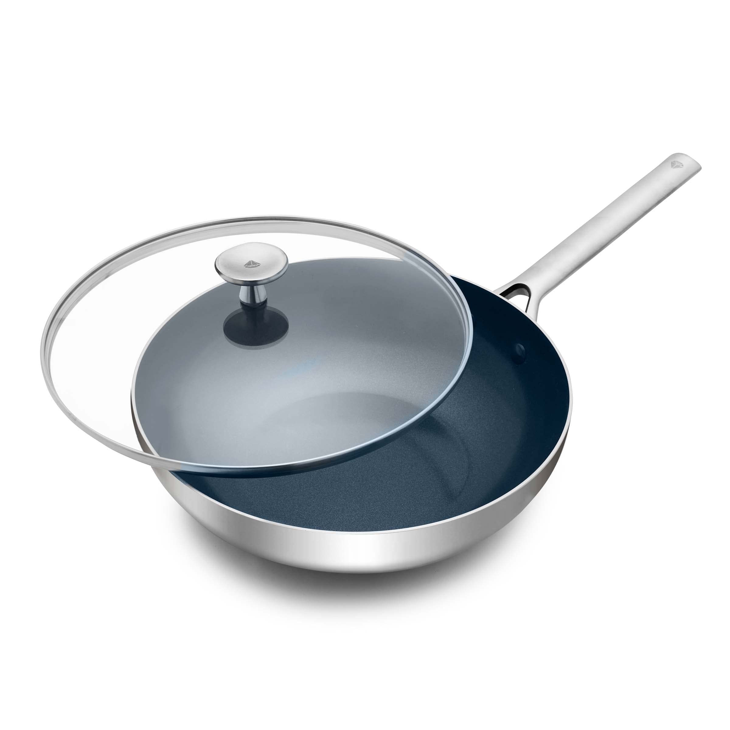 Blue Diamond Stainless Steel 11 Wok Pan With Glass Lid, Induction Compatible, Diamond Infused Pfas-Free Ceramic Nonstick, Mult