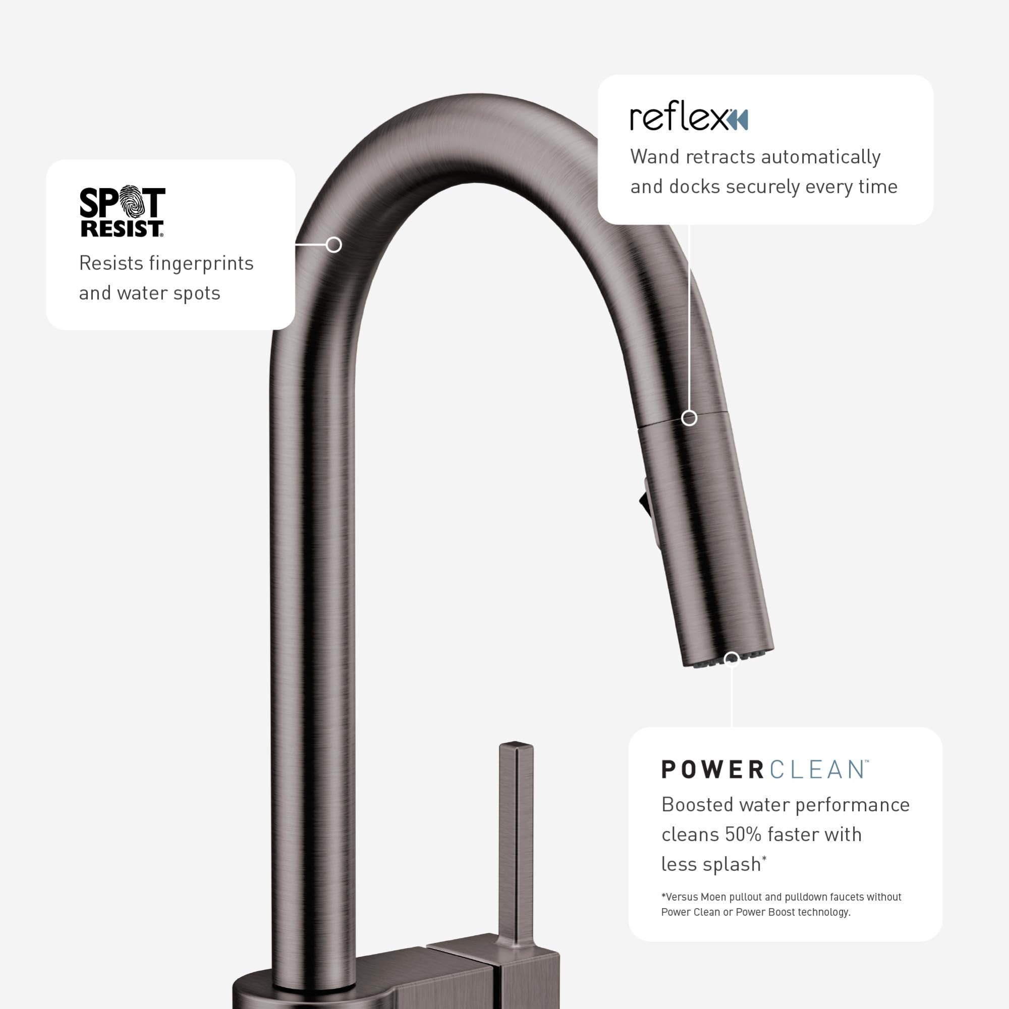 Moen Sleek Spot Resist Black Stainelss Motionsense Wave Sensor Touchless One-Handle High Arc Pulldown Modern Kitchen Faucet Feat