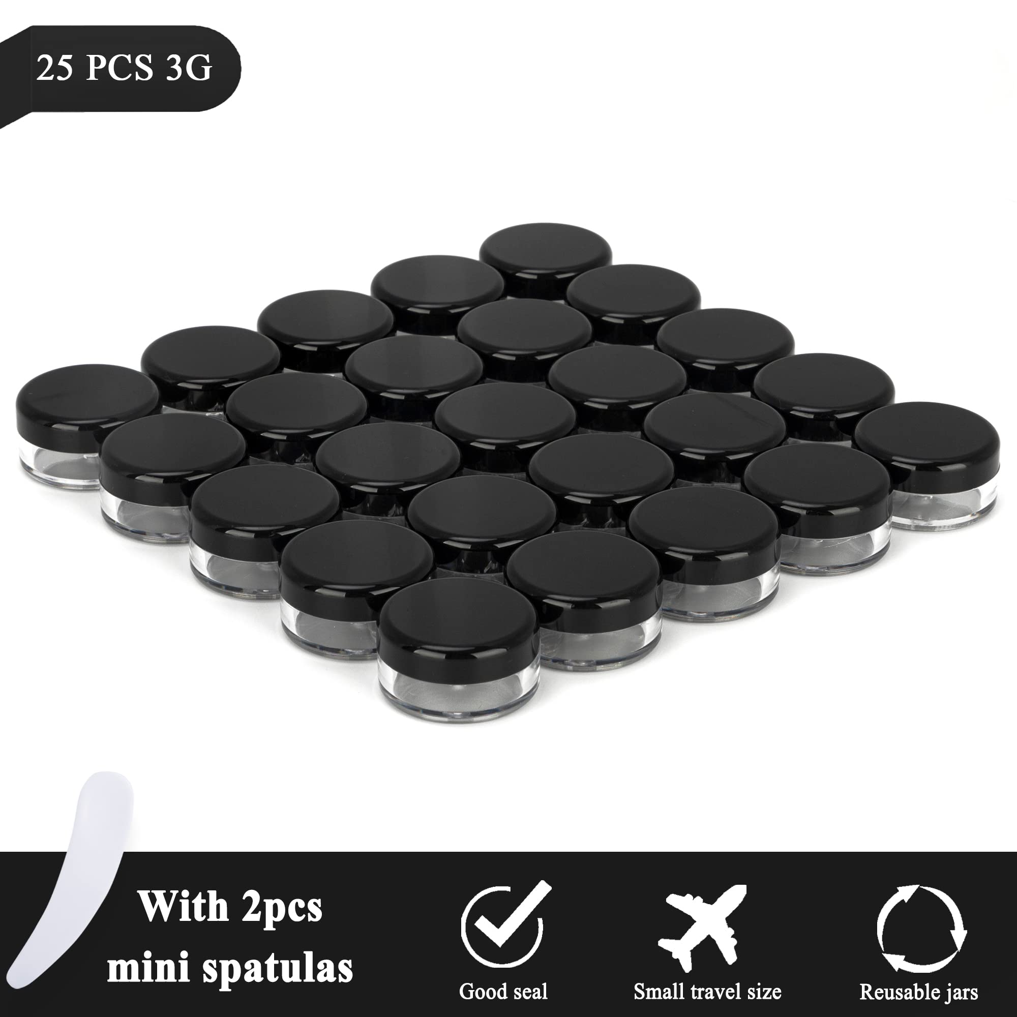 25Pcs 3 Gram Sample Containers, 3Ml Empty Jars With Lids, Small Cosmetic Containers, Mini Sample Jars With 2Pcs Mini Spatulas Fo