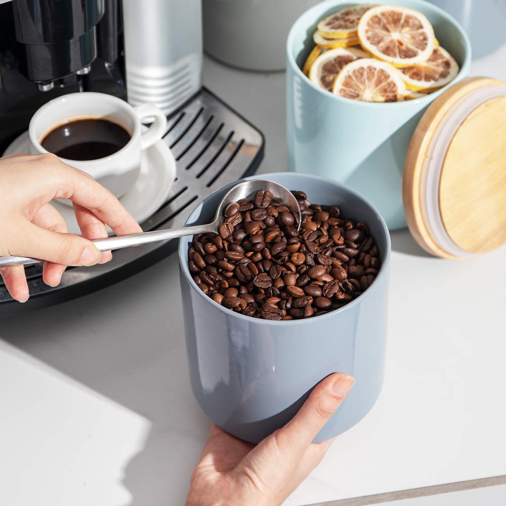 Sweejar Kitchen Canisters Ceramic Food Storage Jar, Stackable Containers With Airtight Seal Wooden Lid For Serving Coffee Bean,