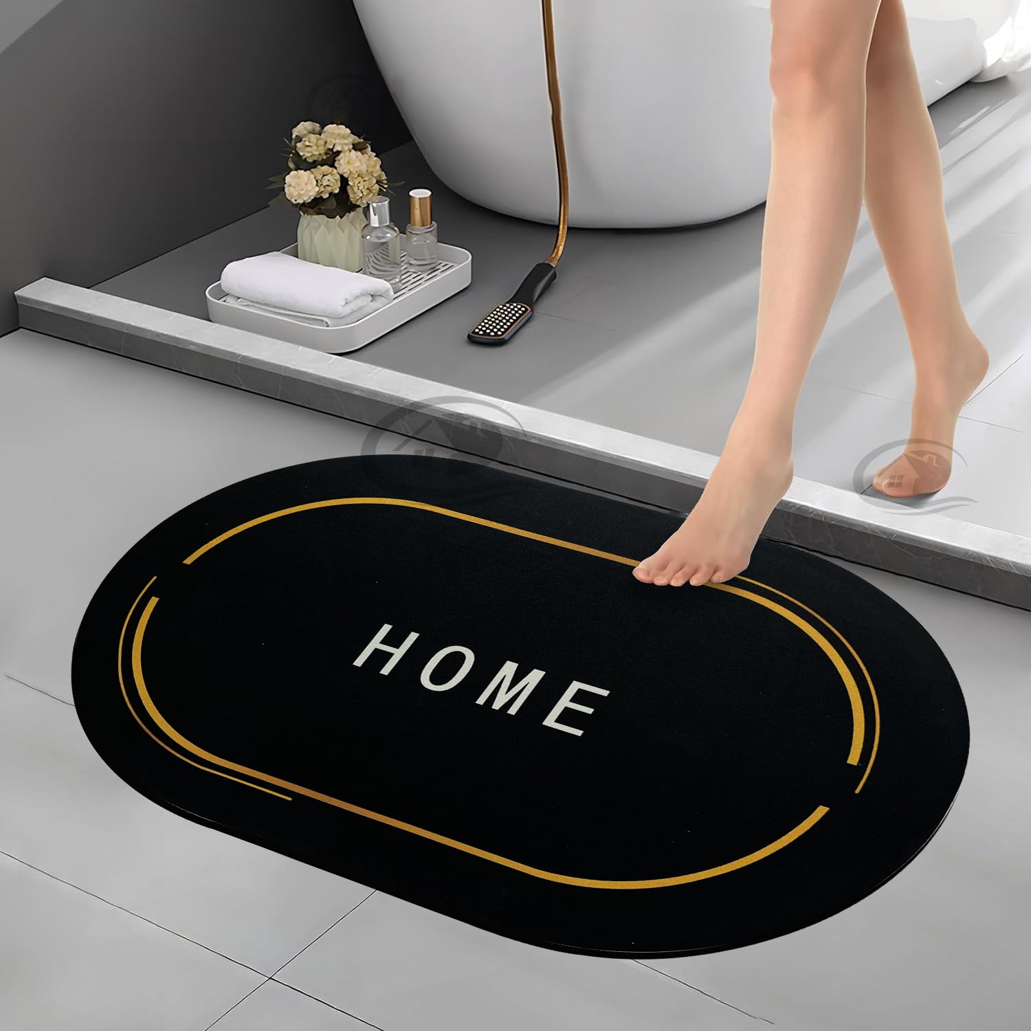 Canway 1Pc (3.5Mm) Anti-Skid Water Soaking Home Print Door Mat, Water Absorbent Mat (40X60Cm) Black