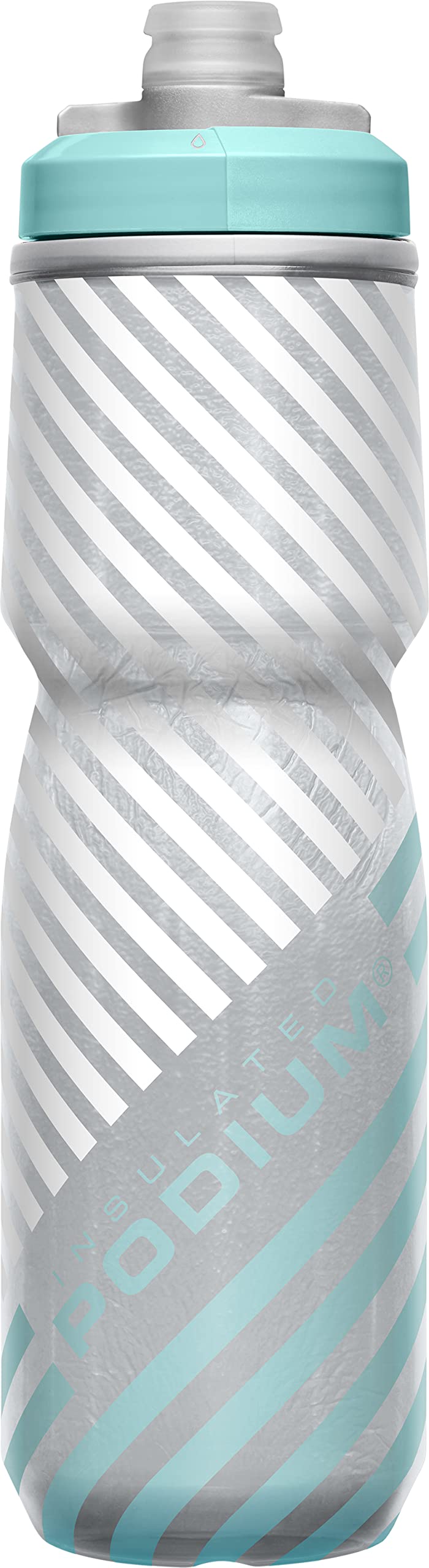Camelbak Podium Chill Insulated Bike Water Bottle - Easy Squeeze Bottle - Fits Most Bike Cages - 24Oz, Grey/Teal Stripe