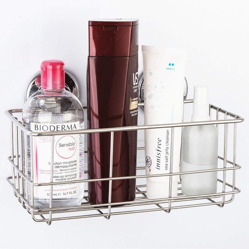 Sanno Suction Cup Shower Caddy Basket For Shampoo Combo Organizer Basket Stainless Steel Holder For Bathroom Storage