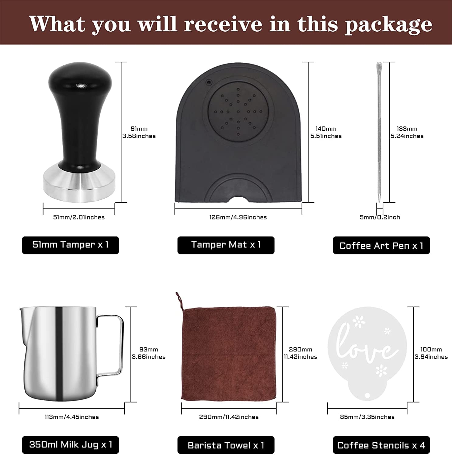 Ezebesta 51 Mm Coffee Tamper Set Coffee Press For Portafilter Machine Espresso Tamper With Tamper Mat, Frothing Pitcher (350Ml/1
