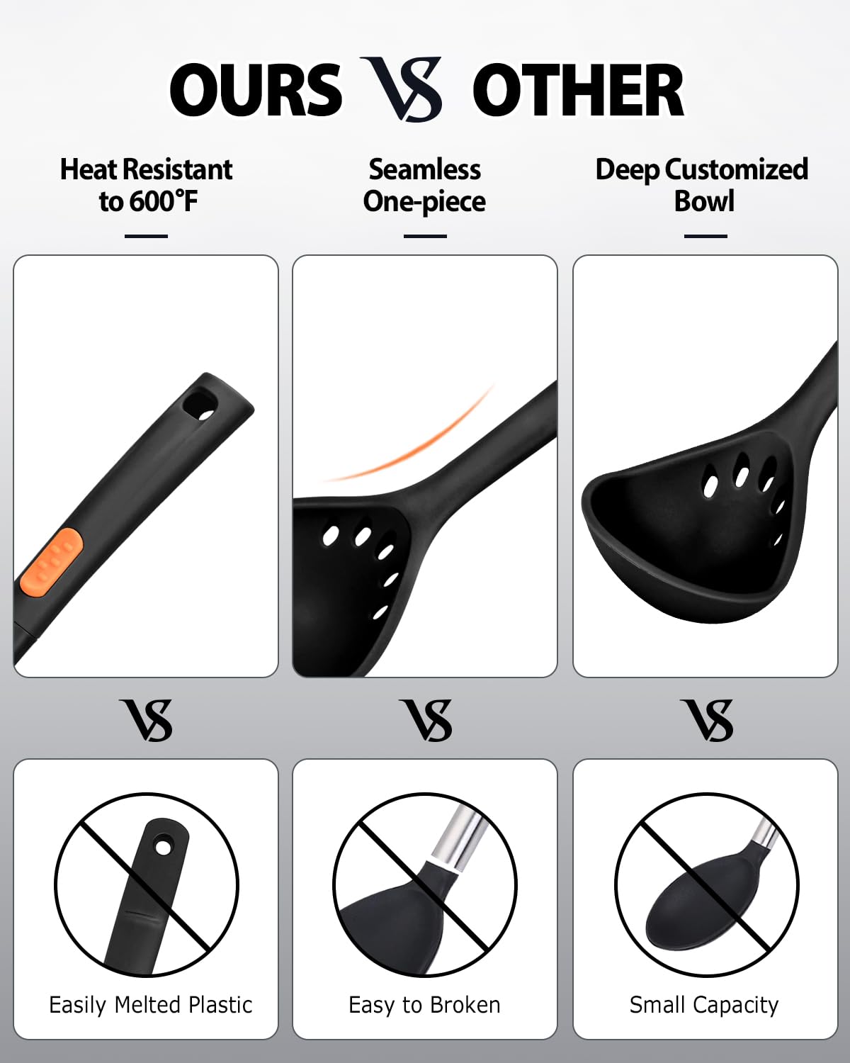 Silicone Pasta Fork And Ladle Spoon Set, Large Non Stick Kitchen Utensils For Cooking,Stirring,One Piece Serving Spaghetti, Soup