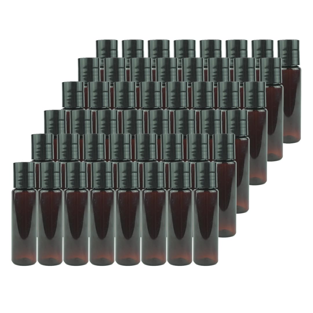 Nature Packaged Plastic Amber Bottles (Pack Of 48) - 1Oz Amber Plastic Bottle With Screw Caps; Used As Reusable Shampoo Bottles,