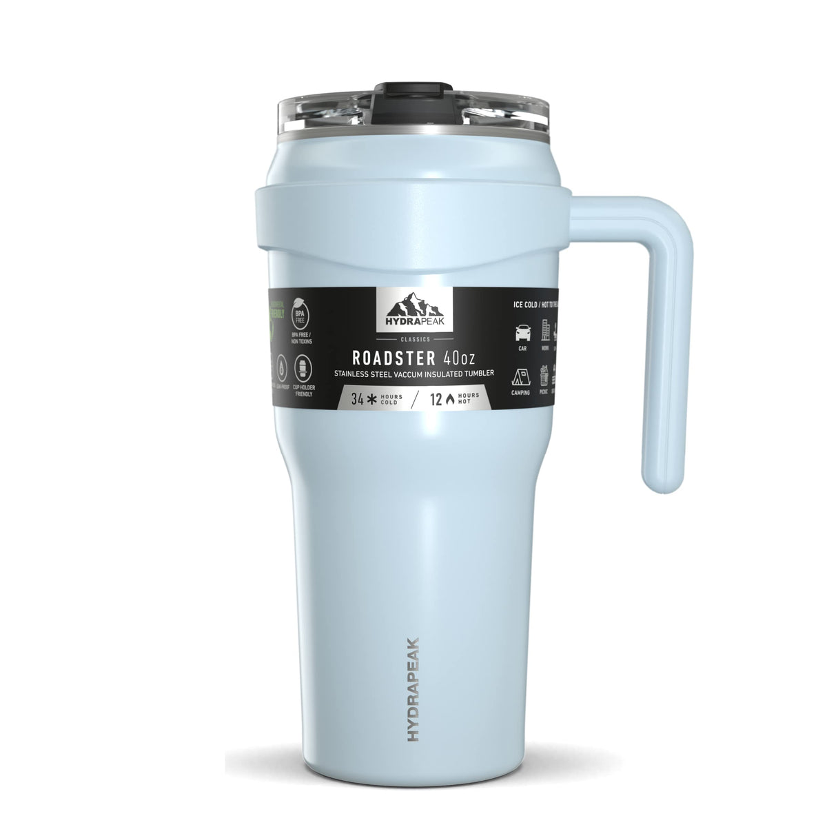 Hydrapeak Roadster 40Oz Stainless Steel Tumbler Double Wall Vacuum Insulated Water Bottle With Handle And 2 In 1 Straw Lid (Powd