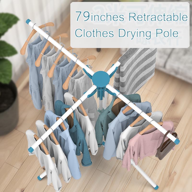 AUGMIRR Clothes Drying Racks  Height-Adjustable 52 Inches Updated Version Stainless Steel for Indoor Outdoor Length Adjustable Saves Space with 20 Windproof Hooks (Tripod Rack  52 '')