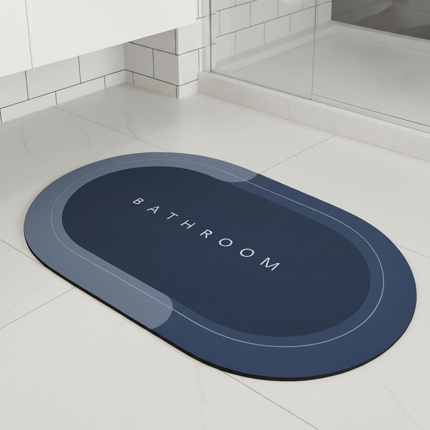 kodithal 1 Pieces (3.5mm) AntiSkid Water Soaking Oval Bathroom Print Rubber Mat, Water Absorbent Mat (40X60Cm)