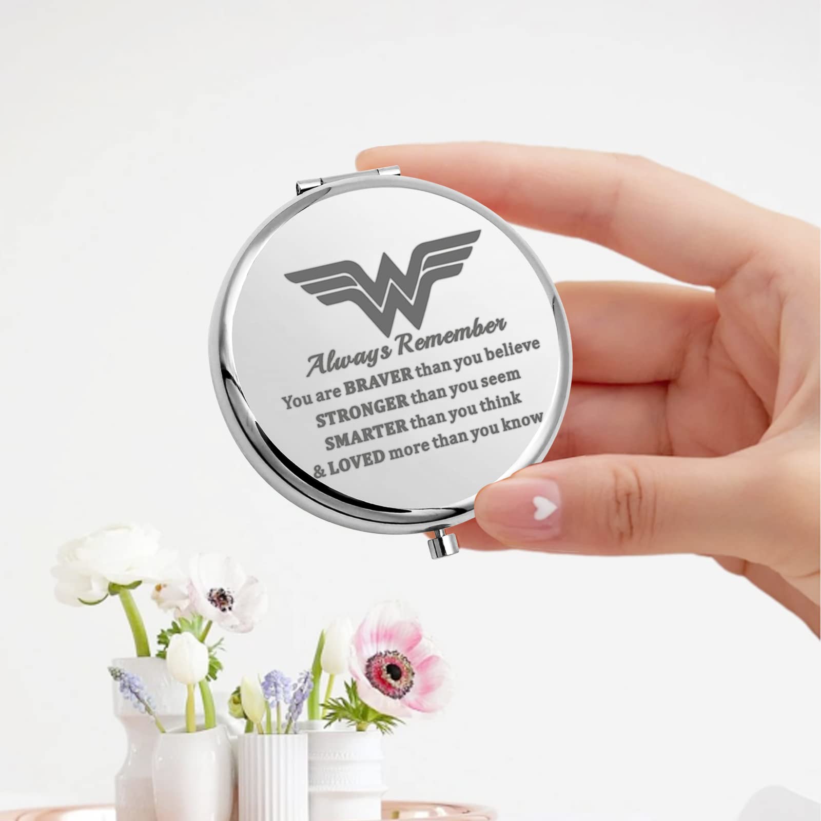 Keychin Heroine Pocket Mirror Diana Fans Gift You Are Braver Stronger Smarter Than You Think Heroine Compact Mirror (Heroine Mir
