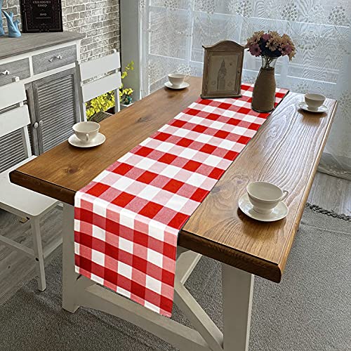 Duobao Red And White Buffalo Plaid Table Runner 14X72-Inch Home Fashions Farmhouse Decor Buffalo Check Runners For Kitchen Table