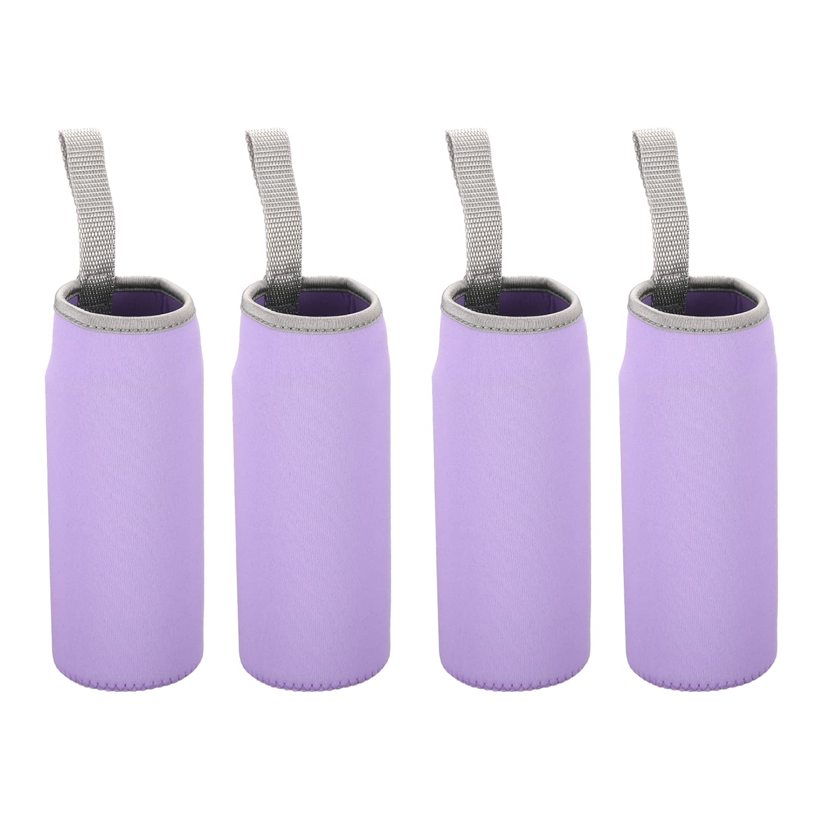 PATIKIL 65mmx180mm Water Bottle Sleeve, 4 Pack Neoprene Insulated Bottle Bag Holder Carrier Pouch with Finger Strap, Light Purpl