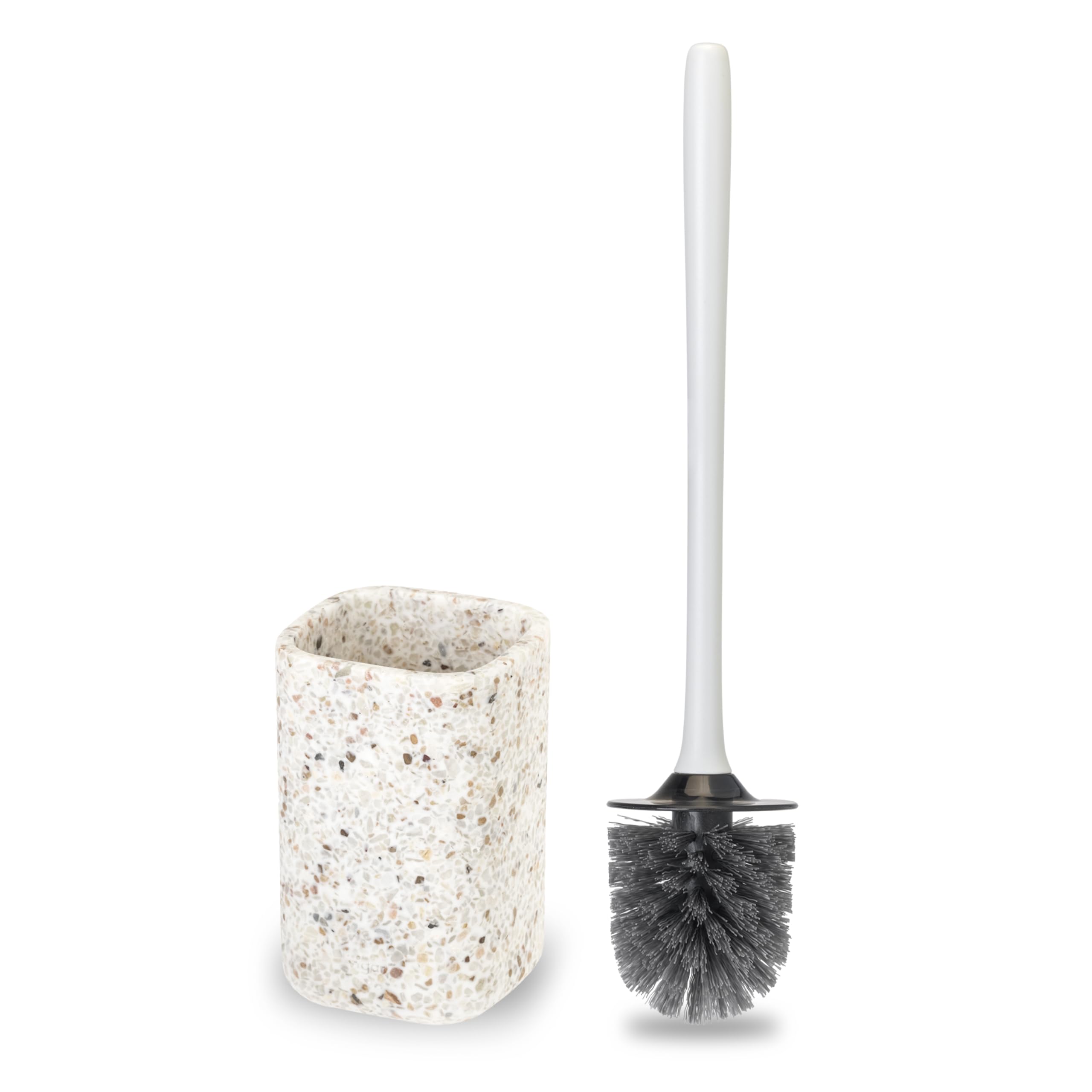 Vigar Zense Toilet Brush and Holder Set - Toilet Bowl Brush and Holder, Polyresin Stone Bathroom Accessory, Compact Toilet Clean
