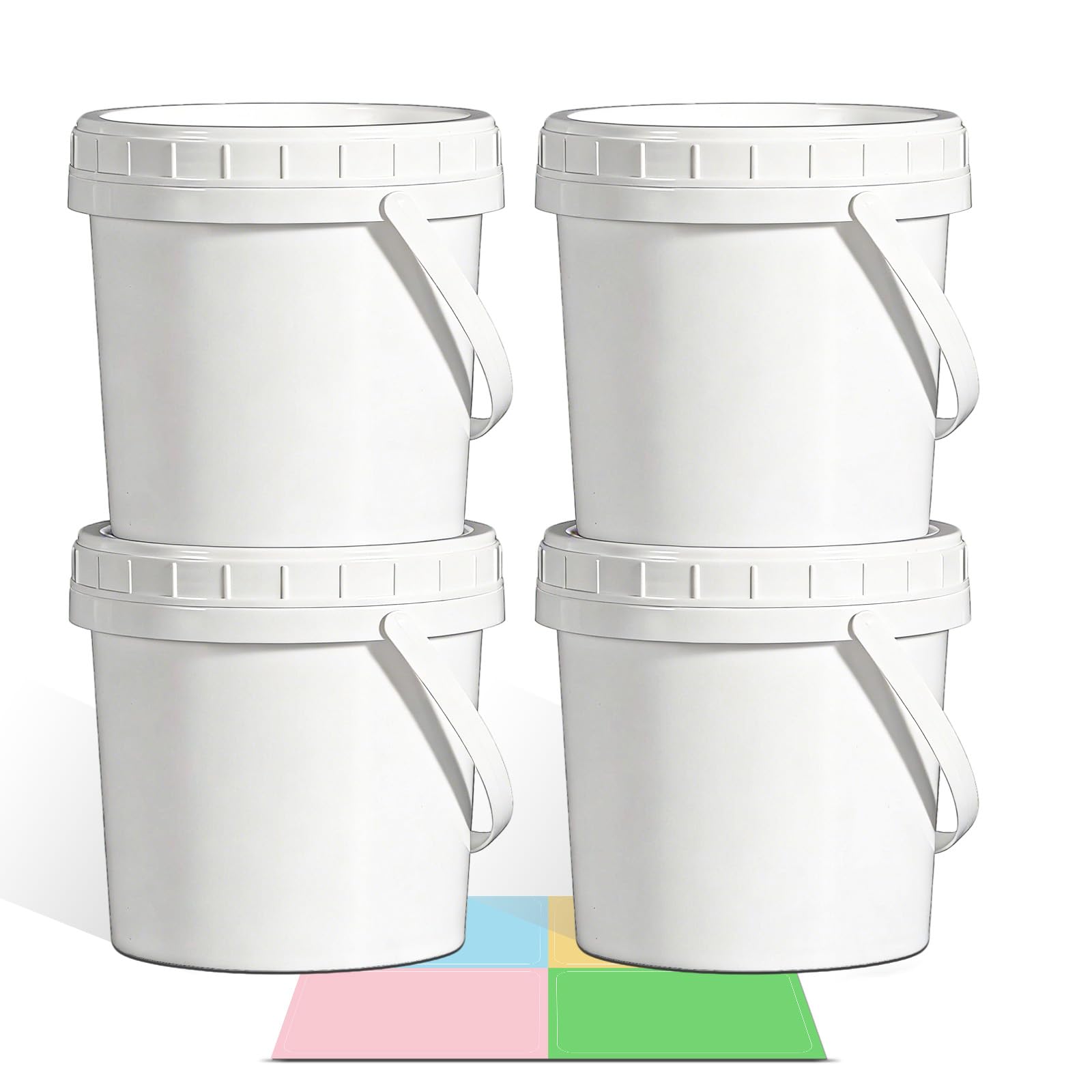 UMETASS 4 Pack 34oz Food Grade Plastic Buckets with Screw Lids & Handle, Reusable Storage Containers for Snacks, Salad, Sauce - 