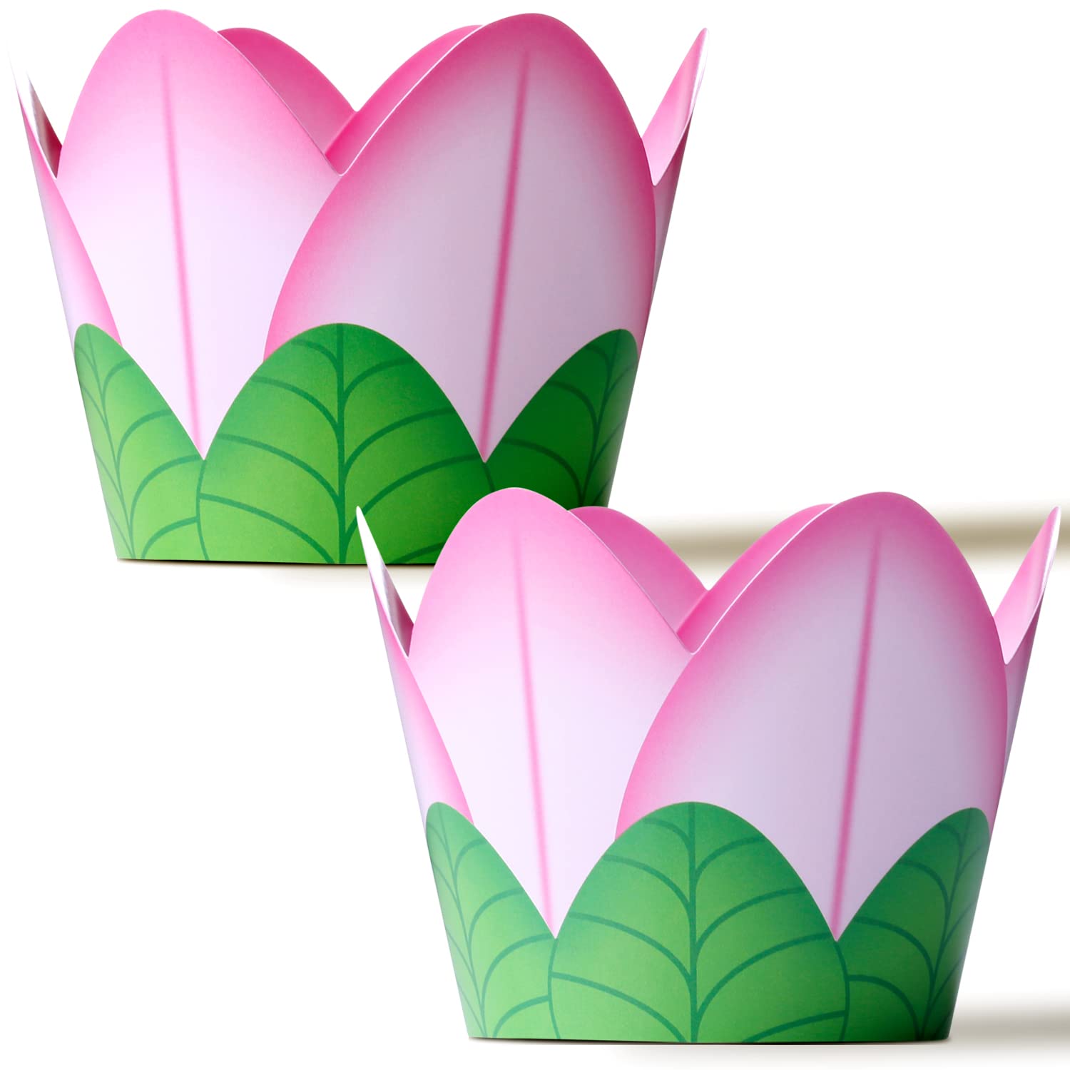 Flower Cupcake Wrappers 36 Count - Pink Flower Cupcake Holders - Petal Cupcake Wrappers - Great For Baby Showers - Easy Set Up F