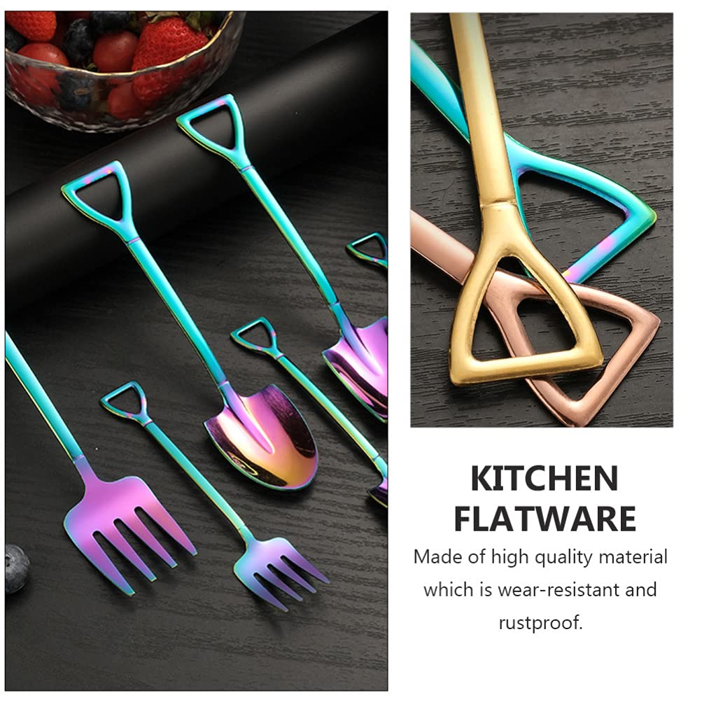 Osaladi 6Pcs Shovel Fork And Spoon Shovel Coffee Spoon Mini Shovel Spoons Dessert Shovel Spoons Rainbow Spoons And Forks Stainle