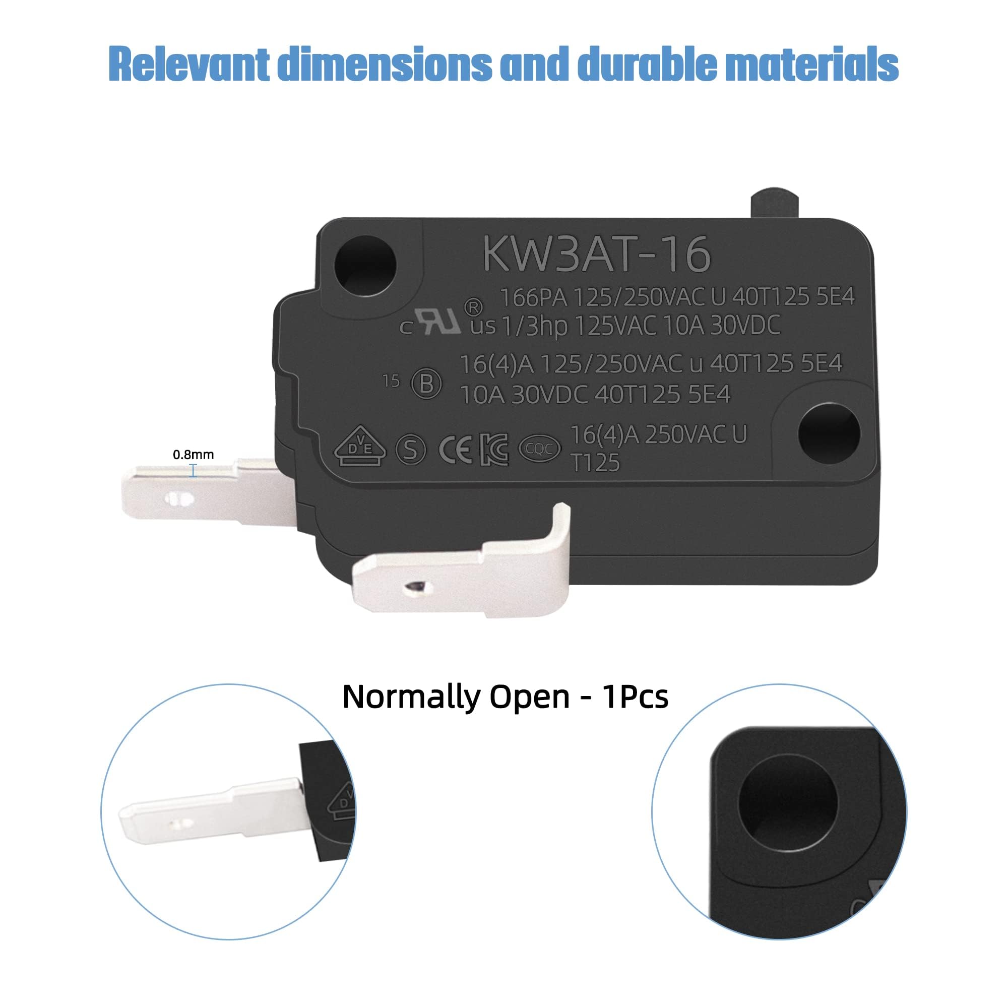 Bxizxd Kw3At-16 Microwave Oven Door Switch 16A 125/250 V Door Interloc, Compatible With Kw3A, Kw3A-16 (1 Pc Normally Open And 1