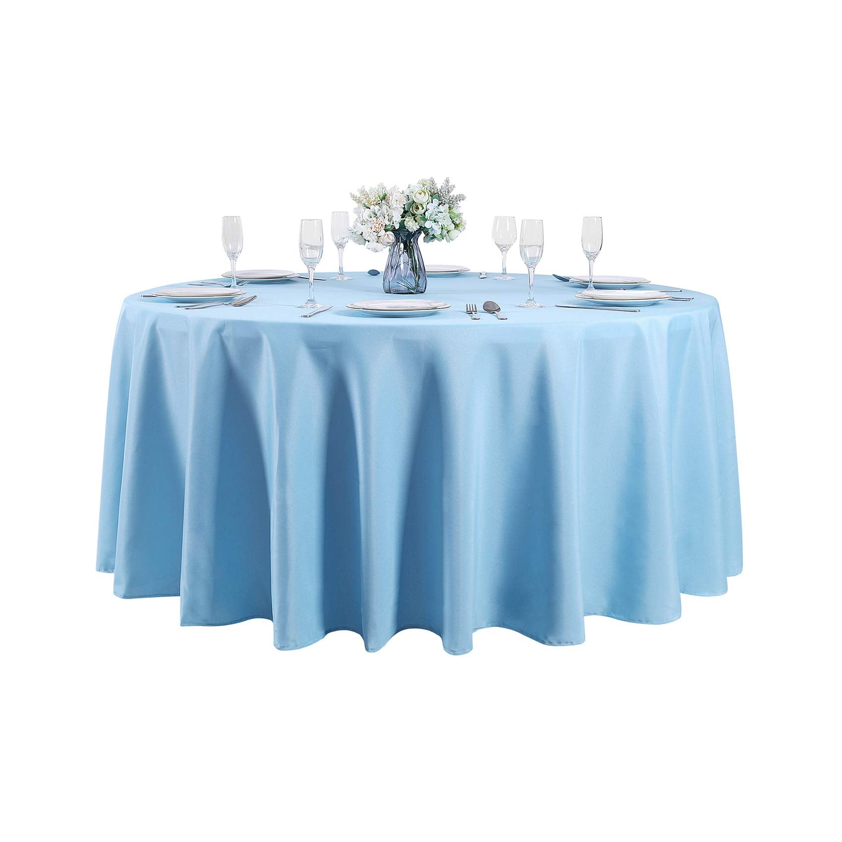 132 Inch Round Tablecloth Washable Polyester Table Cloth Decorative Table Cover For Wedding Party Dining Banquet(132 Inch,Blue M