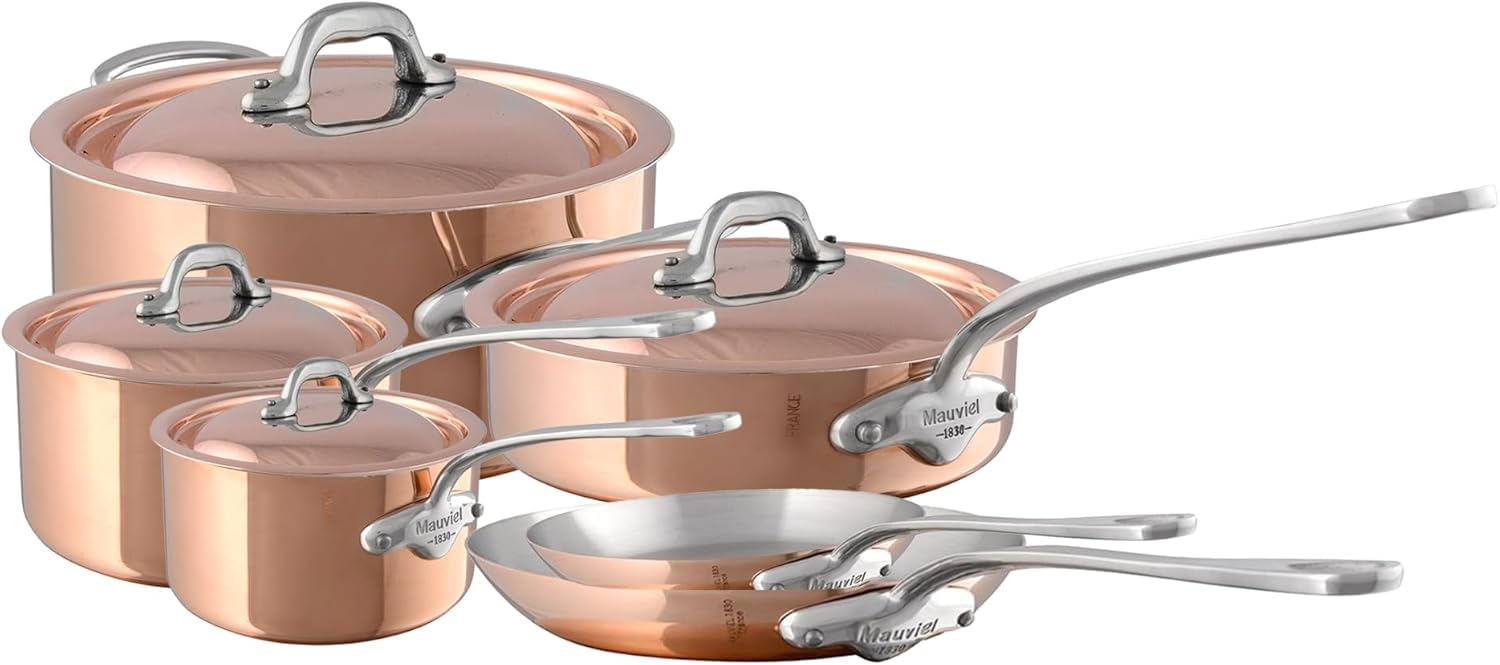 Mauviel MHeritage 150 S 1.5mm Polished Copper & Stainless Steel 10Piece Cookware Set With Cast Stainless Steel Handles, Made I